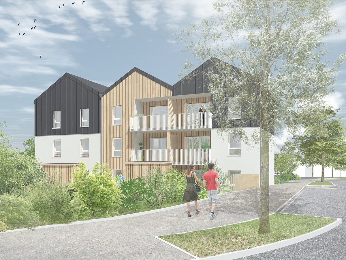 Perspective de l'immeuble de 12 liogements - 62 logements intermédiaires et collectifs