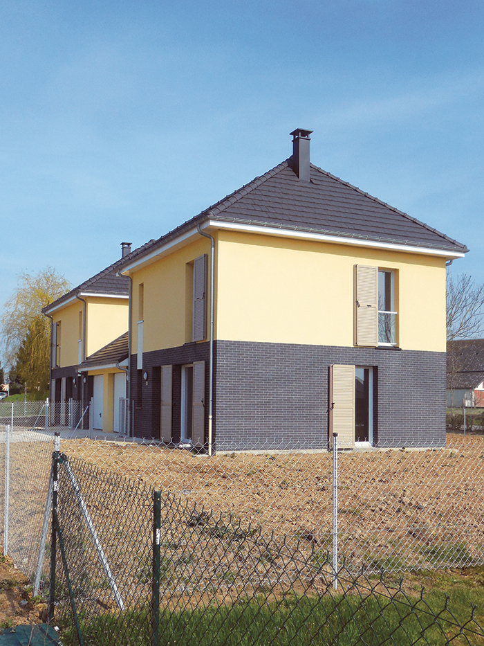 Détail d'une façade sur coté - Projet Éole, 16 maisons individuelles & lots libres