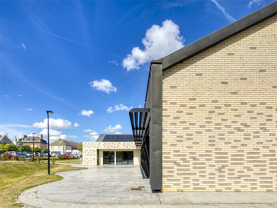 Détail du calepinage de briques - Maison des associations, Bâtiment à énergie positive